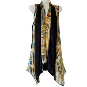 Aris.A Evening Vest Chiffon Floral with Inset Panels Black Knit Tunic Size Small